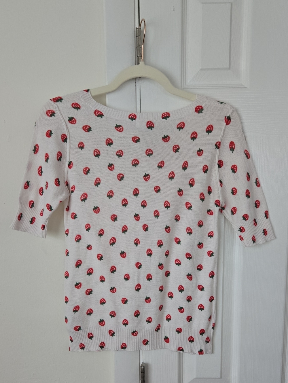Cooperative Strawberry Print 100% Cotton Lightweight Knit Sweater Top Small - Picture 7 of 11